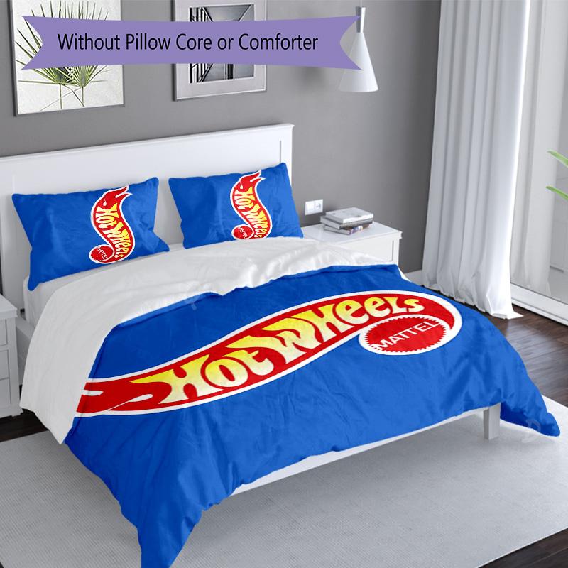 3pcs Hot Wheels logo pattern bedding set duvet cover set includes duvet cover &pillowcases, perfect all season bedroom decoration & gift