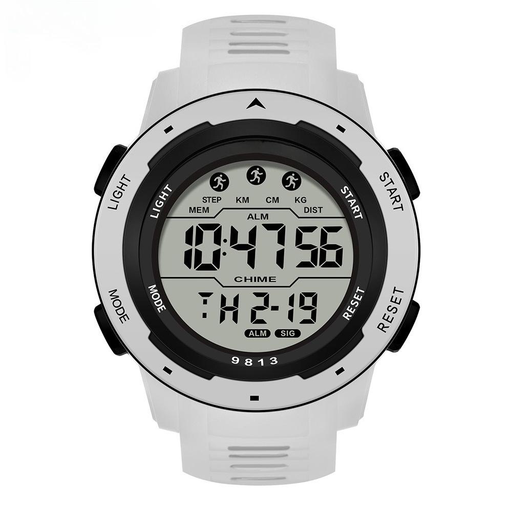

Мужские наружные спортивные многофункциональные водонепроницаемые светящиеся светодиодные цифровые часы с большим экраном белый