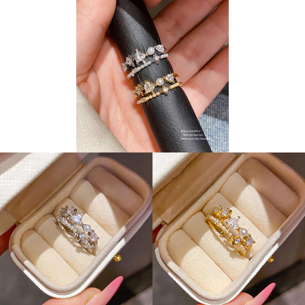 Light Luxury Gold Plated Heart Shape Zircon Open Ring For Women Stylish Hand Jewelry