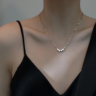Kadınlar İçin 925 Ayar Gümüş Kare Tüp Zincir Kolye Basit Parlak Geometrik Choker Parti Takıları