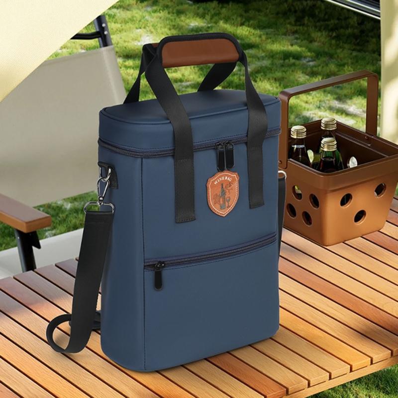 Elegant Bottle Insulated Container With Secure Design For Picnics Parties And Travel Holds 2 Bottles In Black Gray steelblue