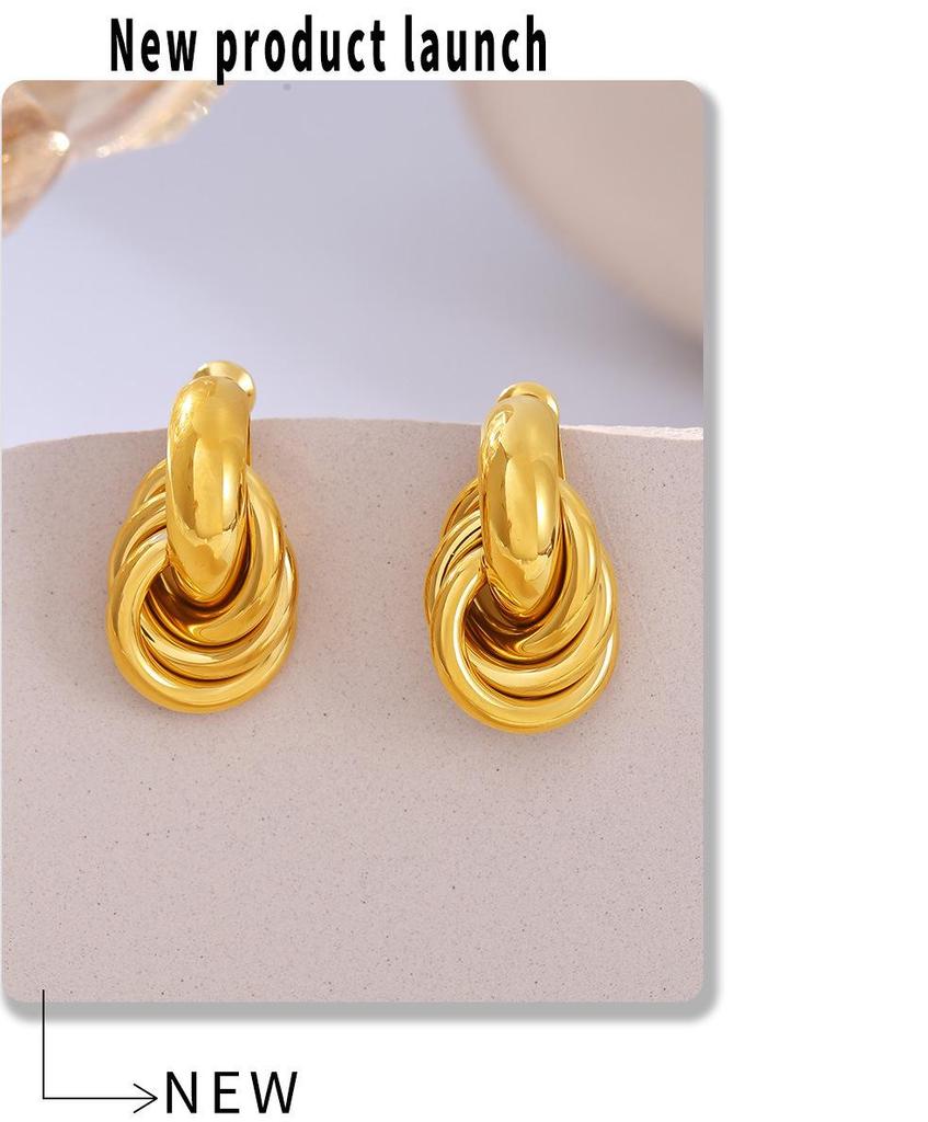 Qiong Yao Fashion 18K Gold-Plated Circle Line Ear Studs - Niche Design, Light Luxury Stainless Steel for Women