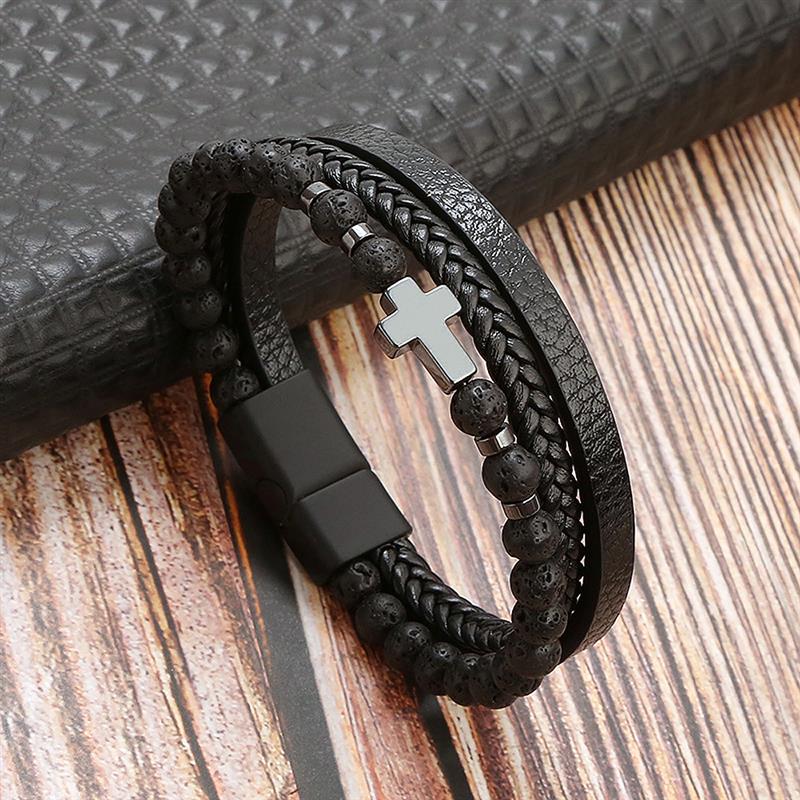 Pulsera de Cuero para Hombre Clásica Estilo Nuevo Tejida a Mano Combinación Multicapa Accesorio Moda Joyería para Hombre Venta al por Mayor Dropshipping