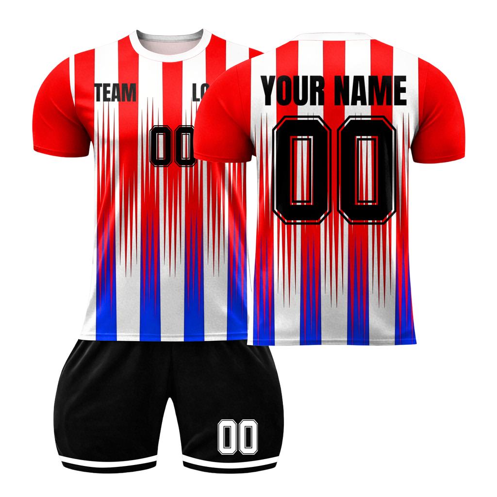 Men's Short Sleeve Sports Jersey Set Mesh Fabric Lightweight Breathable Soccer Uniform Shirt and Shorts Two Piece Athletic Outfit