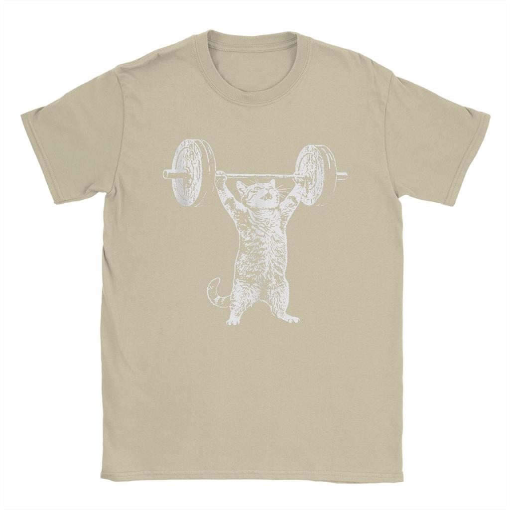 Vintage Retro Weight Lifting Gym Cat T Shirts Men Cotton Vintage TShirts Round Collar Tee Shirt Short Sleeve Clothes Plus Size