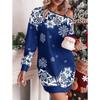Winter Long Sleeve Loose Print Christmas Party Dress Women Elegant Skew Collar Red Casual Dresses Women Vintage Fashion Thin Sexy Short Dress 25873