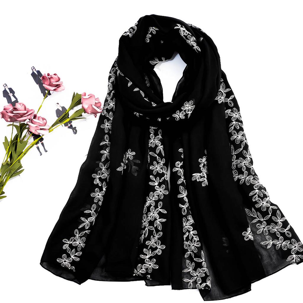 A Women's Fashionable Embroidered Embroidered Soft Edged Thin Scarf Shawl