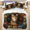 Tabby Cat Pattern Bedding Quilt Set Quilt Cover Pillowcase Home Decoration Birthday Gift (1 * duvet cover + 2 * pillowcase, without core)