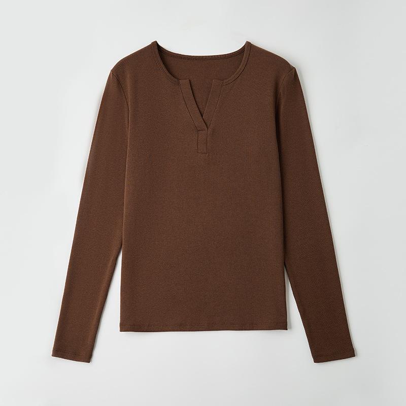 Semi-open neck Tencel wool long-sleeved shirt women's autumn slim-fit bottoming shirt casual slim top slim design