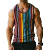 Einfache Streifen 3D-gedruckte Tanktops für Herren Mode Sommer Ärmellos Lässig Sportweste Retro Schnelltrocknend Atmungsaktiv Übergroßes T-Shirt