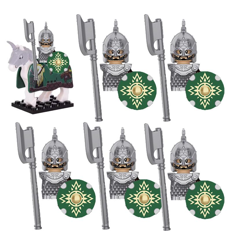 MOC Středověké Vojenské Stavební Kostky Elfský Bojovník Ork Rohan Gondor Rytíř Sada Postav Zvířecí Armáda Zbraň Luk Kuše Hračka