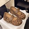 Temperament Retro Leopard Print Single Shoes Women's 2025 Spring and Summer New Flat Bottom Shallow Mouth Pointed Head One-word Buckle with Mary