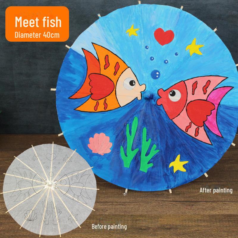 DIY Handbemaltes Weißes Ölpapier Schirm-Set für Kinder - Bastelprojekt im antiken Stil für den Kindergarten