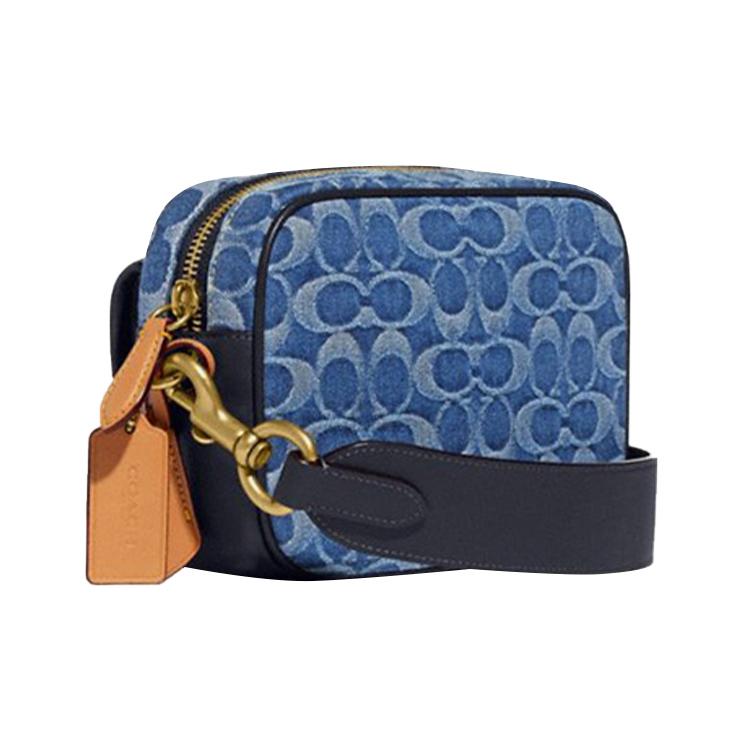 New COACH Studio Denim With Cow Leather Patchwork Camera Bag Shoulder Bag Crossbody Bag Medium Size Men's Denim Blue CA076-WAH