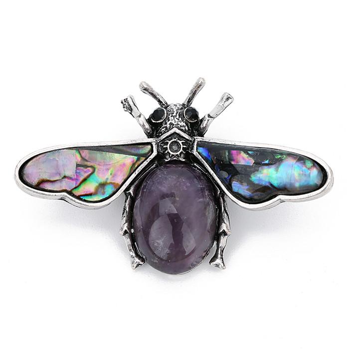 

Fashion Bee Natural Stone Pearl Abalone Shell Pendant Dual Use Charm Pendant Jewelry Findings Making For Women Wholesale фіолетовий