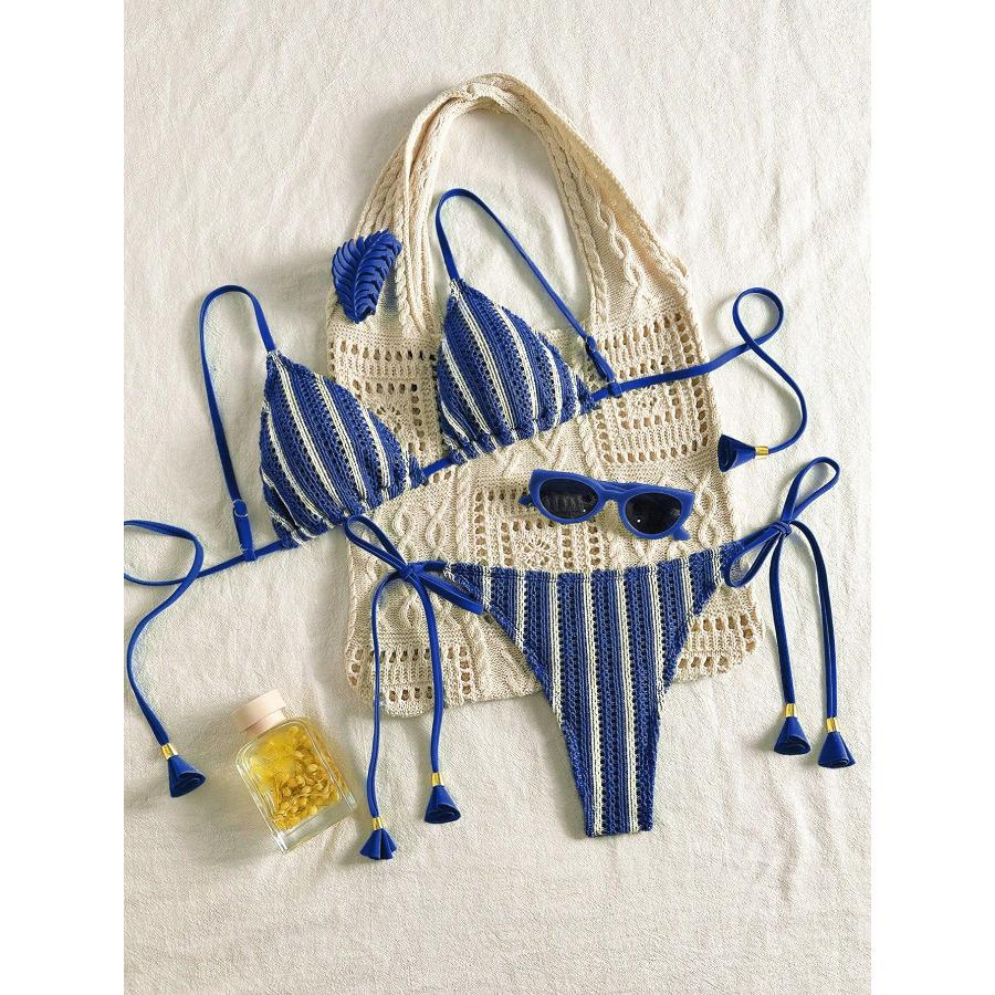 Set Bikini Costume da Bagno da Donna Multicolore Tessuto Reversibile Laccetti Laterali Costume da Bagno 0881