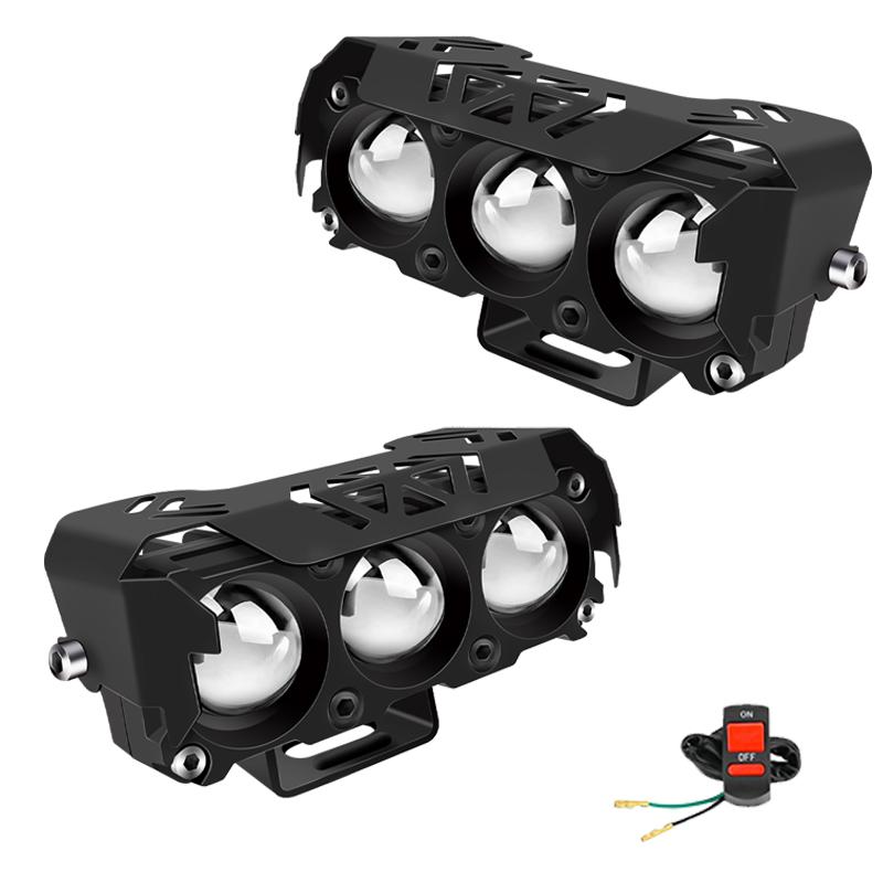 

Мотоциклетна світлодіодна фара-прожектор з 3 лінзами ATV Скутер Додаткова протитуманна фара Дальнє/Ближнє світло Габаритне світло Водіння Універсальна фара 12В 24В 2PCS жовтий/білий