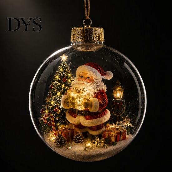 Transparent Hanging Ball Lights Lighted Christmas Ornament with Warm LED Lights, Retro Metal Cap Decorative Night for Bedroom Holiday Tree Home Decor