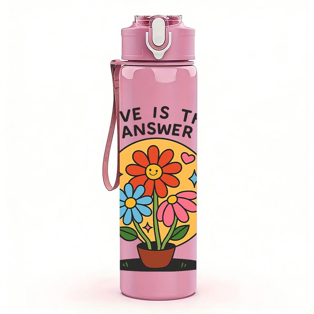 1PC Love Is Answer Flower Pot 750ml Color Plastic Sports Water Bottle Leakproof Flip Straw Lid Suitable for Sports Office Home Use