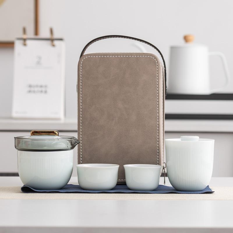 High-grade Suet Jade Travel Portable Express Cup, One Pot and Three Cups of Kung Fu Tea Set, Teapot Companion Gift