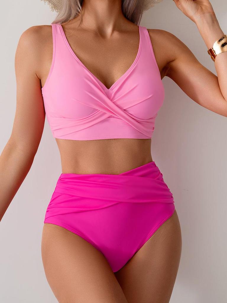 Tiefer Rückenausschnitt Strandurlaub Badeanzug Sexy Bikini Damen Zweiteiliger Badeanzug Hohe Taille Badeanzug Anzug Feine Nähte in einer Vielzahl von Farben Strandbekleidung