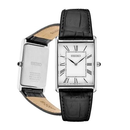 Parallel Import SEIKO Essentials SWR049 Wristwatch Mens Womens Reverse Analog White Black Leather Strap