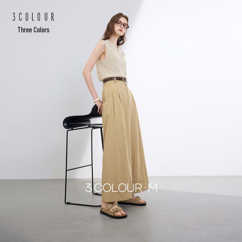 SanCai 2026 Summer High-Waisted Cropped Wide-Leg Pants M