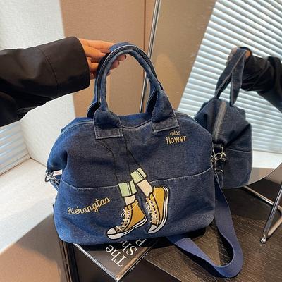 Sac en Denim Brodé Sac à Bandoulière Crossbody Grande Capacité pour Femmes