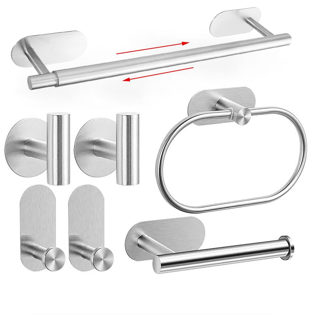 Stainless Steel Bathroom Hardware Set No-drill Towel Bar Holder Self-Adhesive Toliet Paper Holder Robe Hook Bathroom Accessories