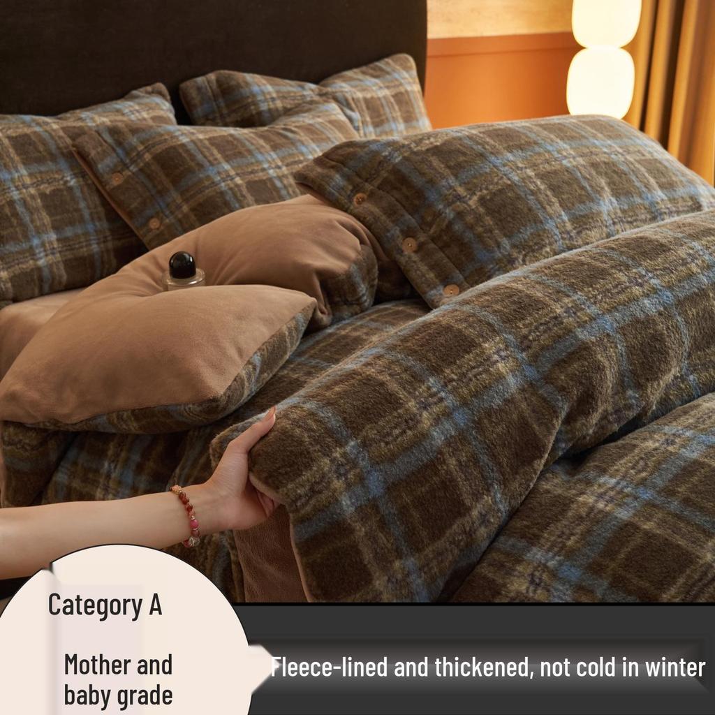 Class A Winter Thickened Milk Velvet 4-Piece Bedding Set: Double-Sided Fleece Duvet Cover, Coral Fleece, Mother and Baby Grade, Warm and Cozy