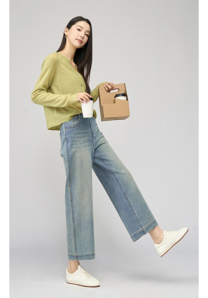 Retro elastic wide straight leg jeans for women, size 9 casual plus loose wide leg pants