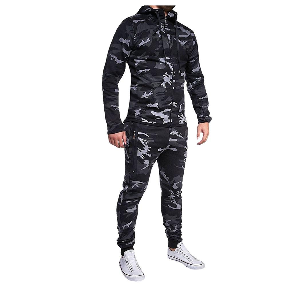 Moda męska Zimowy casualowy kamuflażowy komplet dresowy bluza z kapturem i spodnie