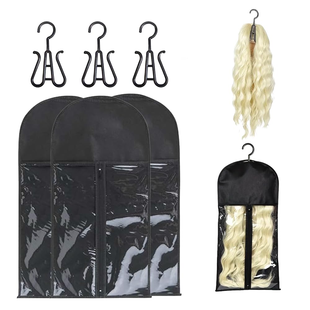 Wig Storage Bags with Hanger, 2025 Upgrade Wig Storage for Multiple Wigs, Dust-Proof Wigs Organizer Bag for Home Travel Use (Black)