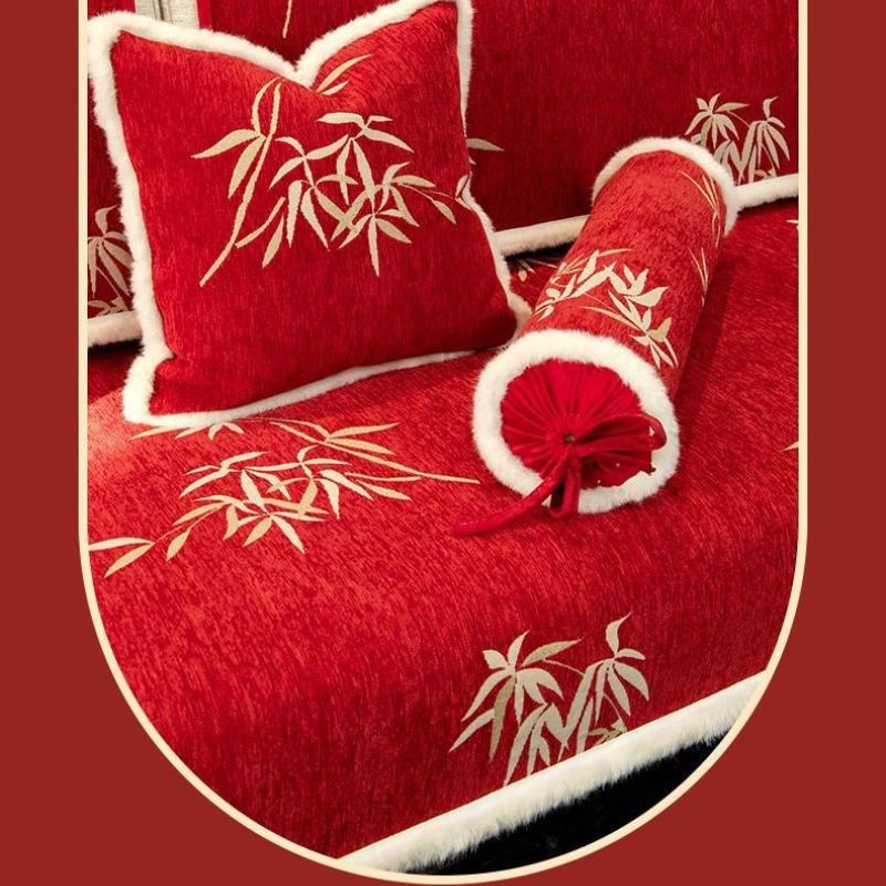 Novo Estilo Chinês Bambu Pelúcia Almofada de Sofá Decoração para Sala de Estar Doméstica Antiderrapante Espesso Encosto Toalha Macio Confortável Capa de Sofá All Inclusive