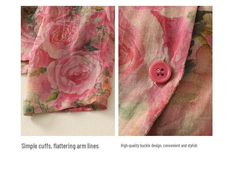 Vintage Floral Lockere Passform Ultra-Dünner Ramie Sonnenschutz Anzug