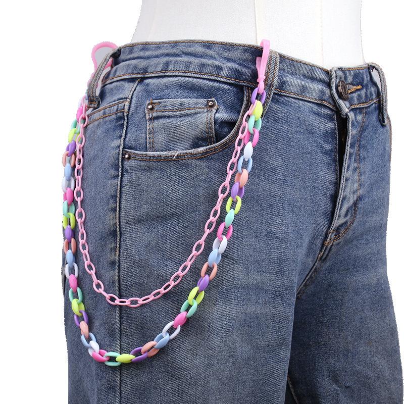

Fxcube Sweet Fashion Candy Color Resin Double Layer Chain Pants Jeans Chain For Women Punk Geometric Mushroom Hanging Keychains