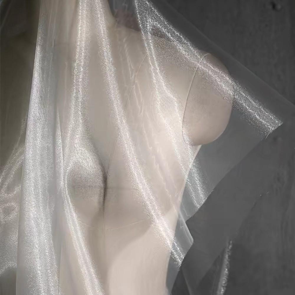 Glossy Crystal Organza Fabric Translucent Liquid Shine Sheer Gauze Cloth Soft Draping DIY Wedding Backdrop Fabric L белый