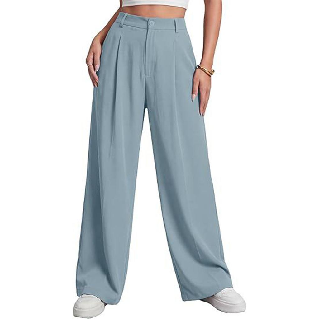 Women Loose Fit Casual Suit Pants High Waist Long Trousers Wide Leg Relaxed Style with Button and Zipper Closure for Daily Wear