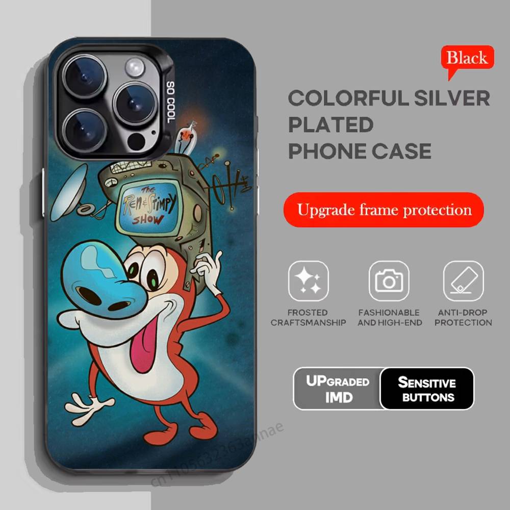 Anime Ren and S-stimpy Phone Case for iPhone 15 16 Pro Max Air SE 11 13 Pro 14 Plus 12 11Pro 15Pro Max 16e Cover