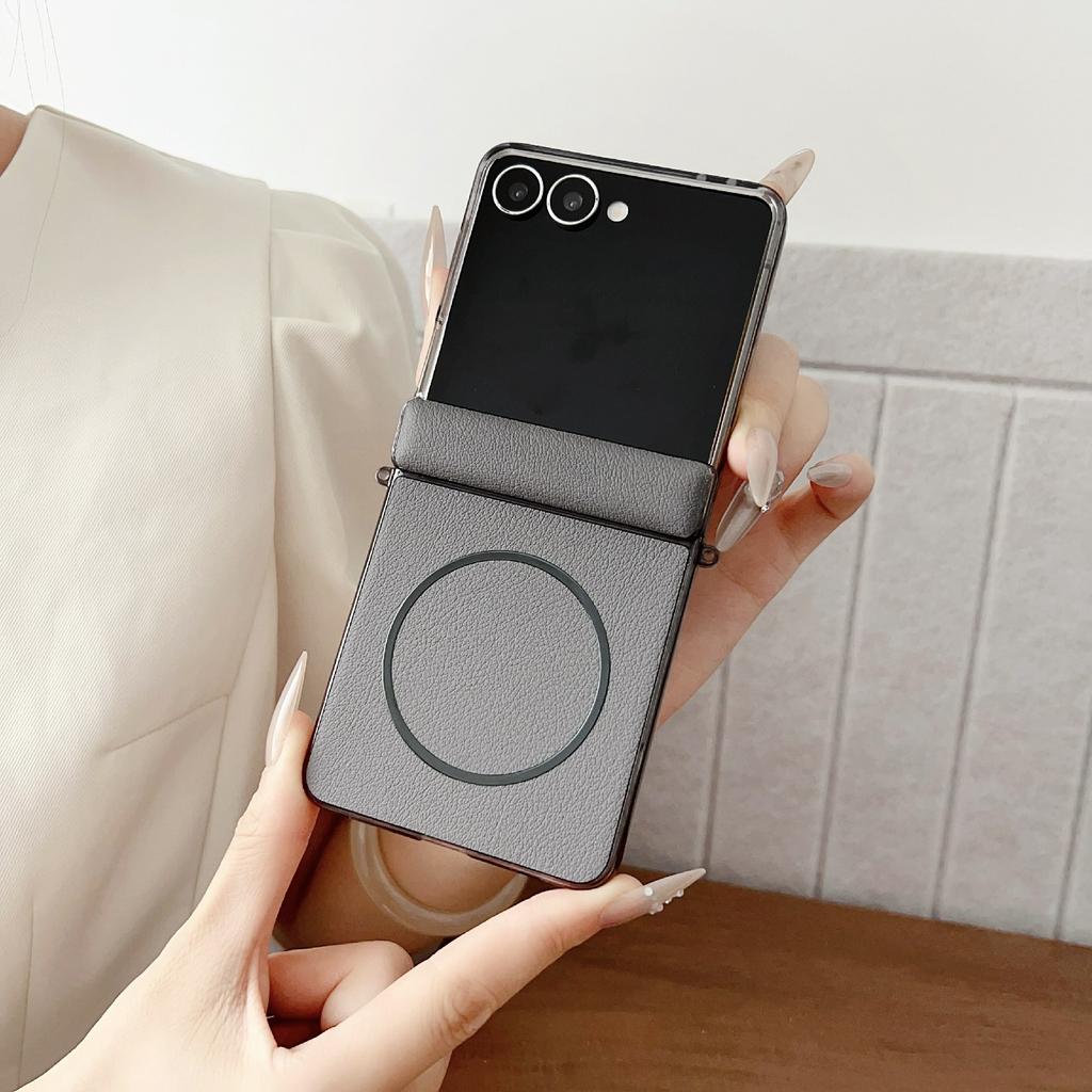 For Samsung Galaxy Z Flip7 5G Phone Case Compatible with MagSafe Leather+PC Protective Cover