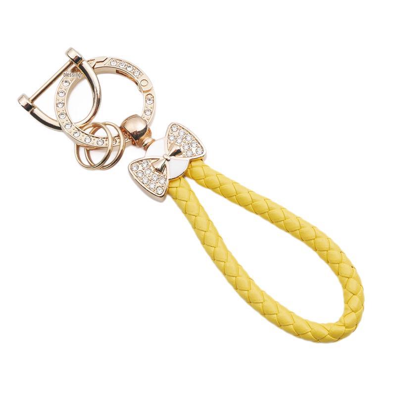 Rhinestone Horseshoe Keychain: Hand-woven Rope with Zinc Alloy Pendant, Anti-Lost Ring, Fashionable Car Key Accessory.