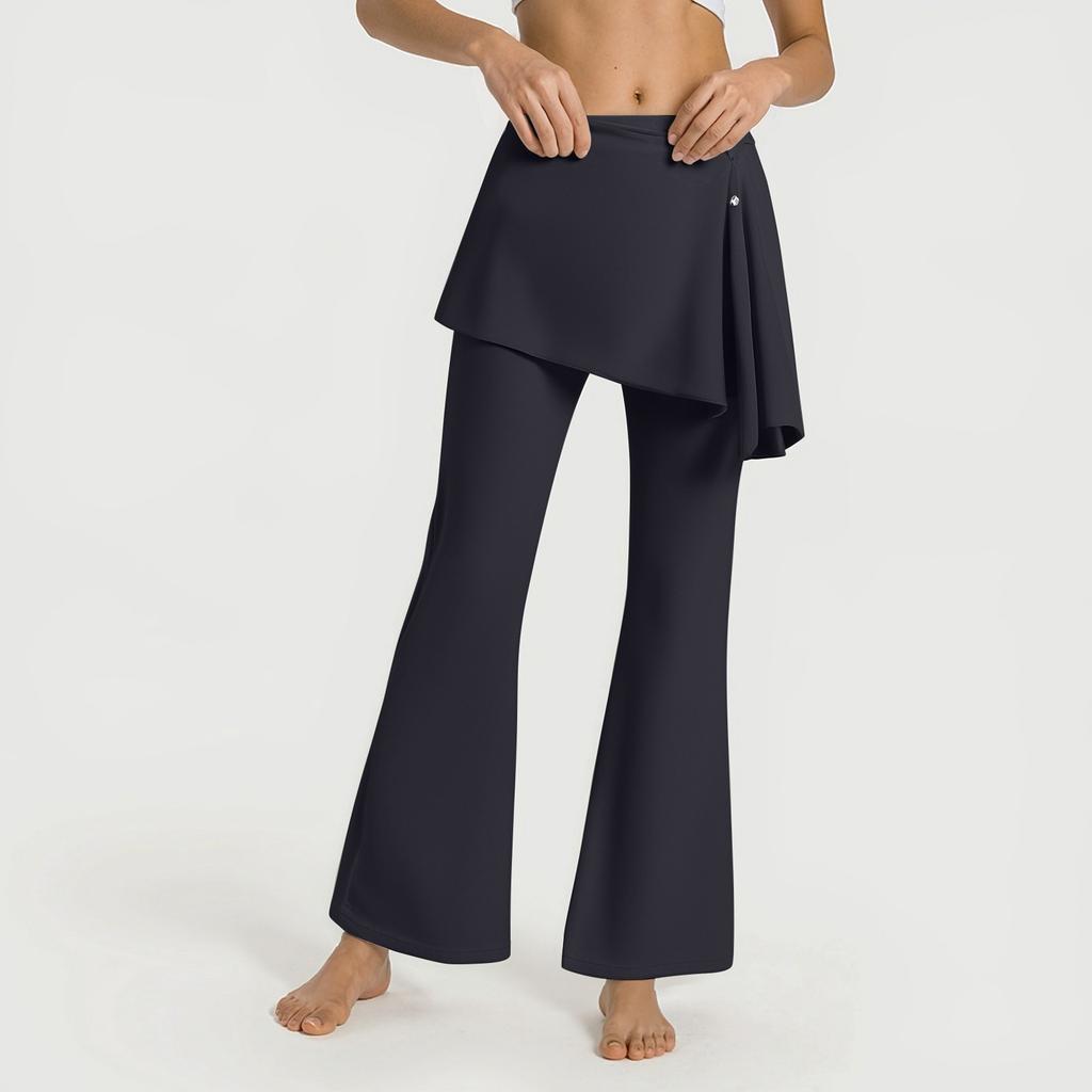 Women's 2-in-1 High Waisted Wide Leg Pants, Casual Solid Color Sports Pants, Yoga Pants