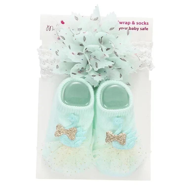 2Pcs/set Newborn Baby Sock Headband Cute Bowknot Short Sock Headband for Infant Baby Girl Spring Summer Baby Stuff for 0-1 Year