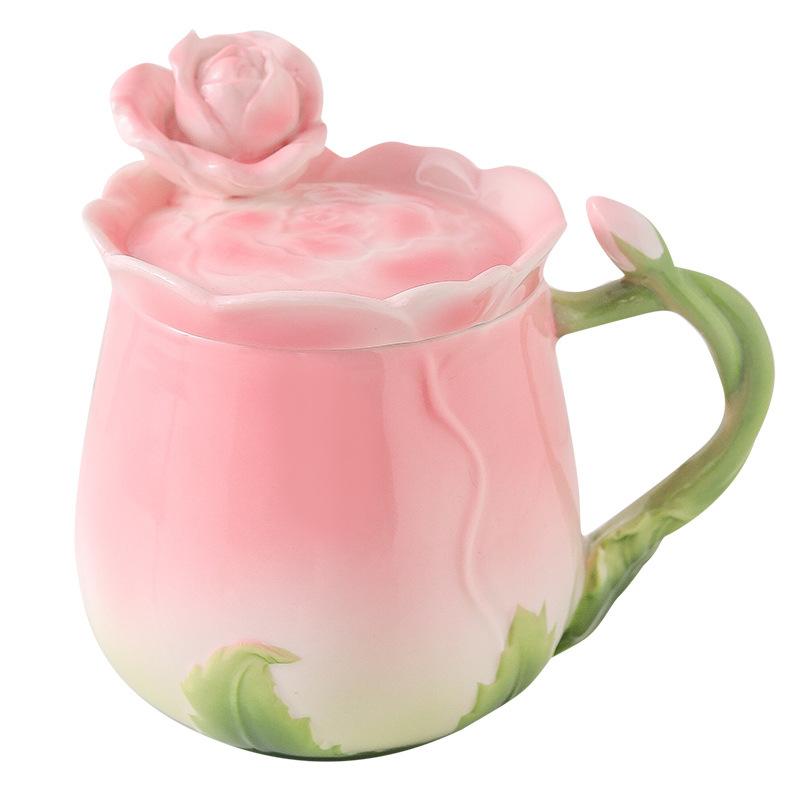 350ml Kreativní hrnek s květinou Keramický pohár na vodu s víčkem Pro zamilované Odpolední čaj Kávový šálek Severský styl Domácí Sada na džus a nápoje
