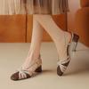 Fashion 2025 New Summer Women Sandals Round Toe Chunky Heel Horsehair Leather Shoes for Women Narrow Band Cover Toe Gladiator Shoes