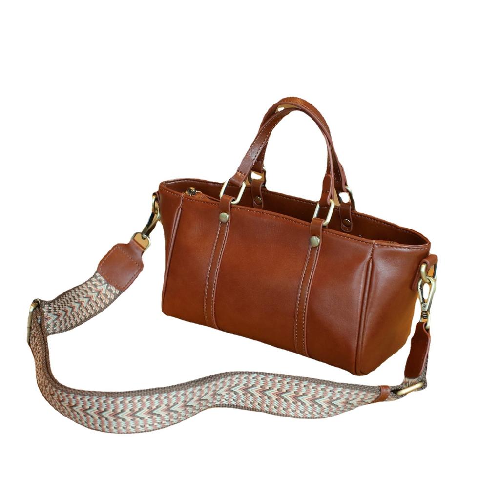 Spring New Large Capacity Crossbody Handbag Versatile Vegetable Tanned Soft Leather Wide Shoulder Strap Shoulder Bag