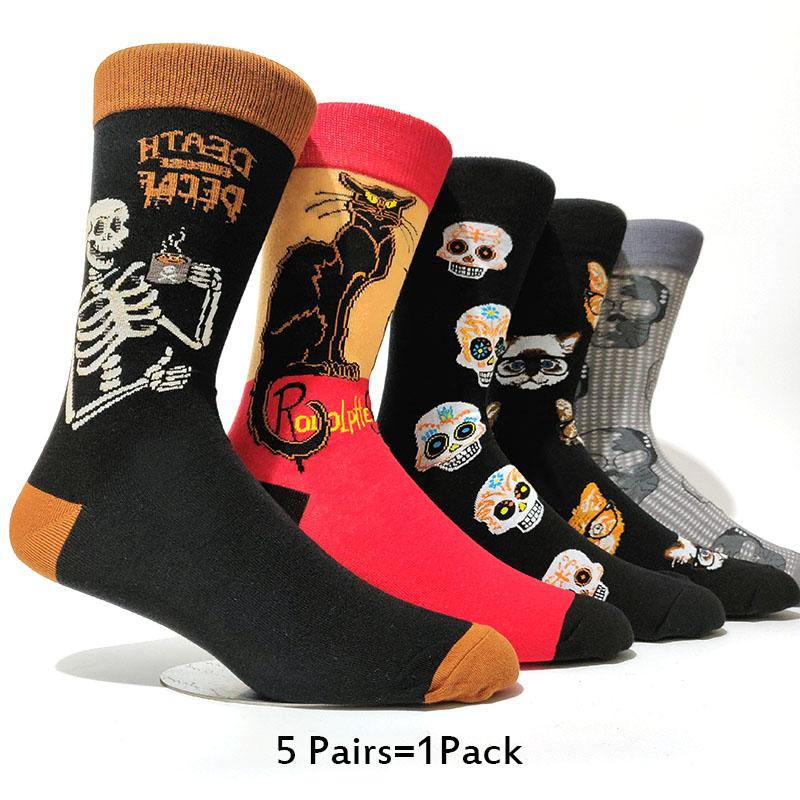 5 Pairs/Pack Men Funny Socks Casual Hip Hop Creative Cartoon Novelty Calcetines Hombre Street