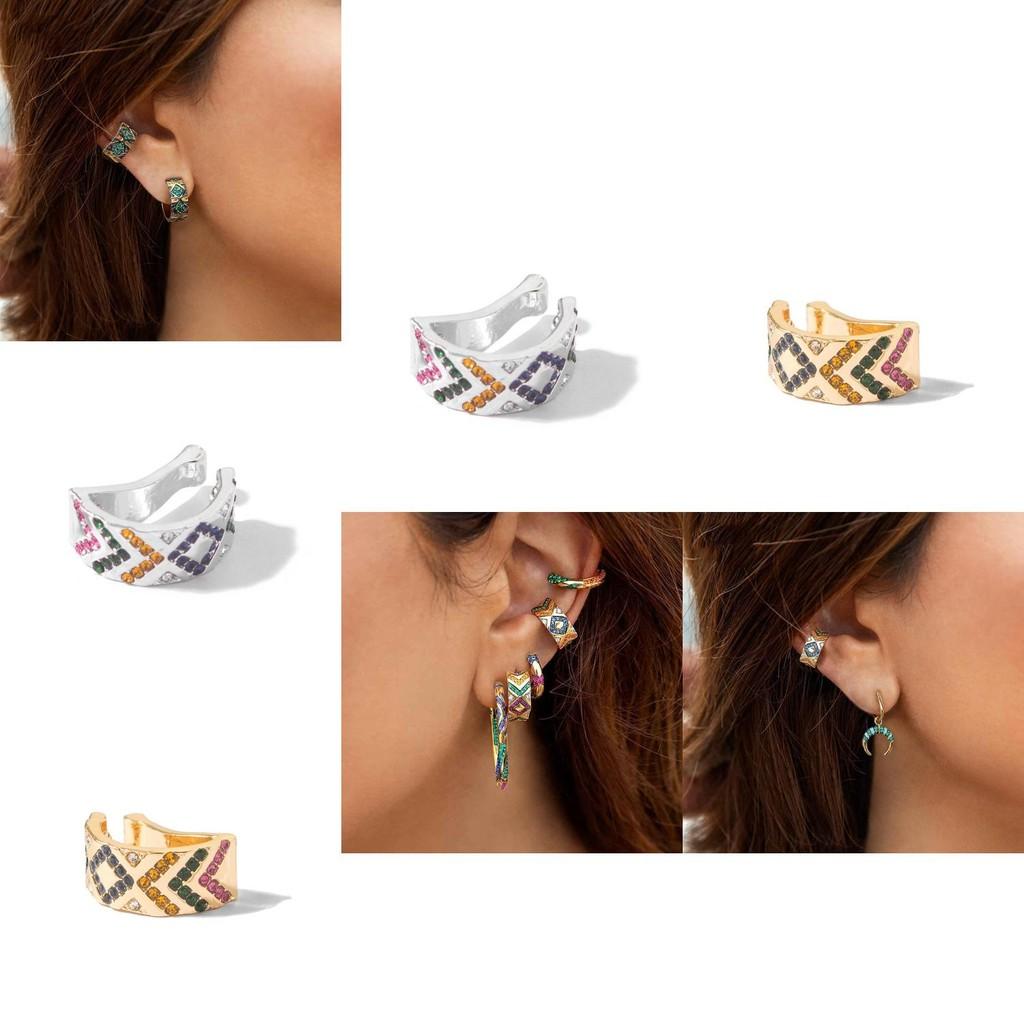 Modern Alloy Ear Clips For Women Colorful U-shaped Rhinestone Fashion Jewelry