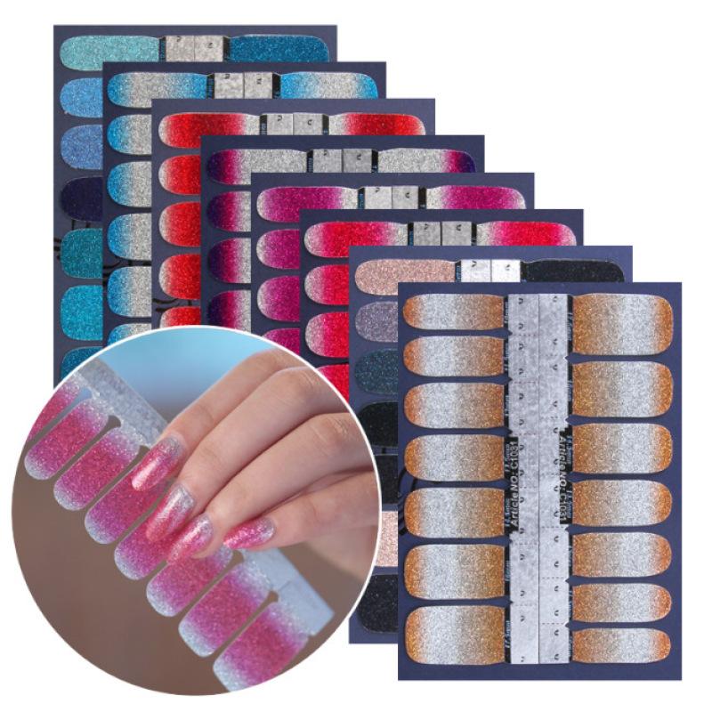 14 Stickers Of Glitter Solid Color Nail Polish Stickers Full Gradient Nail Stickers