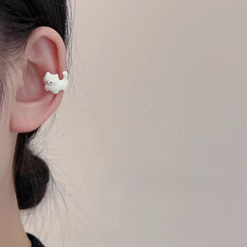 Femei Minunat Desene Animate Pisică Cercei Clip în Formă de U Fals Piercing Coreean Delicat Negru Alb Pisică Cercel Bijuterii Accesorii